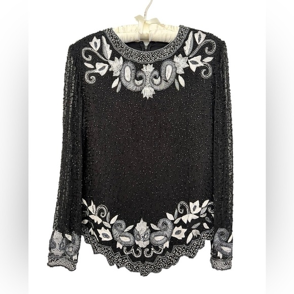 Draper’s and Damon’s Tops - Draper’s & Damon’s  Vintage Womens Top Black Silver Beaded Embroidered Size S